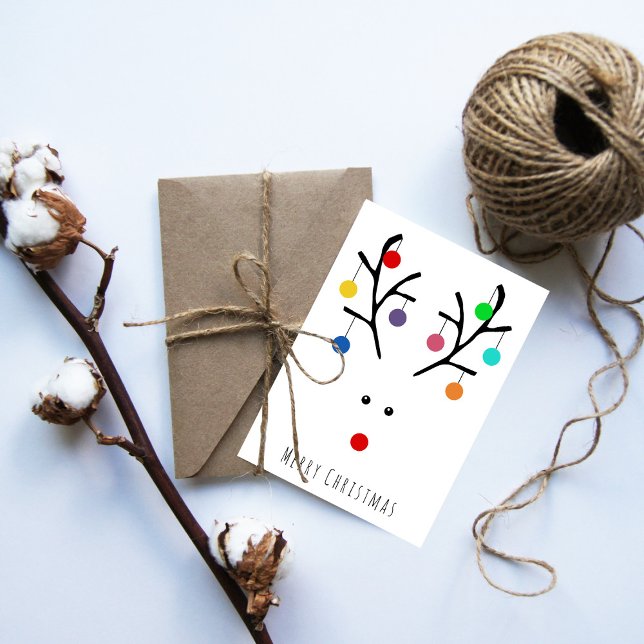 Modern Holiday Whimsical Reindeer Christmas Card (Creator Uploaded)