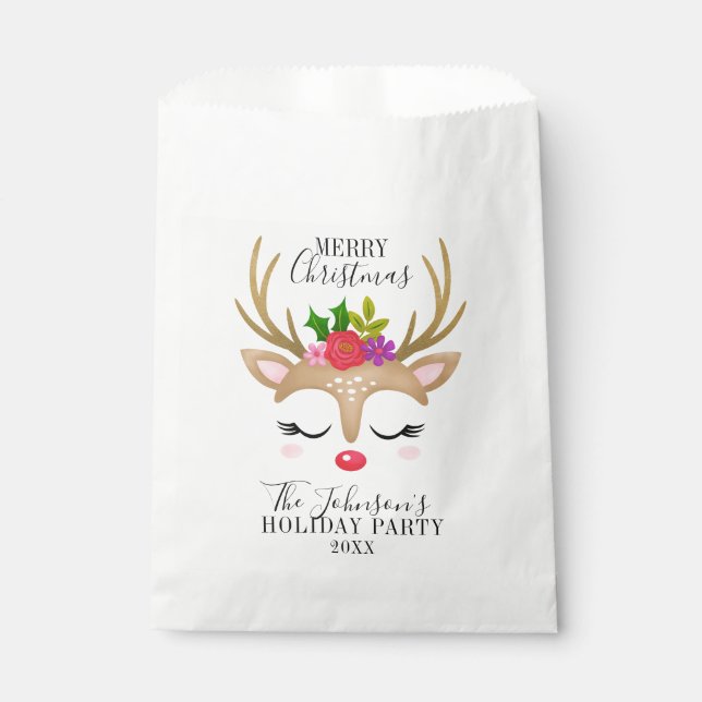 Modern Holiday Whimsical Reindeer Christmas Favour Bag (Front)