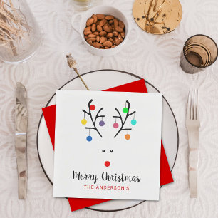 Modern Holiday Whimsical Reindeer Christmas Napkin