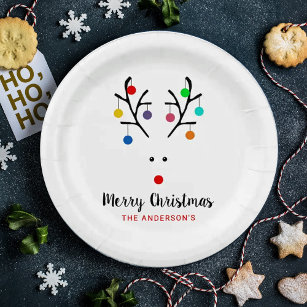 Modern Holiday Whimsical Reindeer Christmas Paper Plate