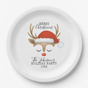 Modern Holiday Whimsical Reindeer Christmas Paper  Plate
