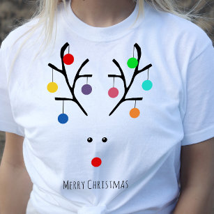 Modern Holiday Whimsical Reindeer Christmas T-Shirt