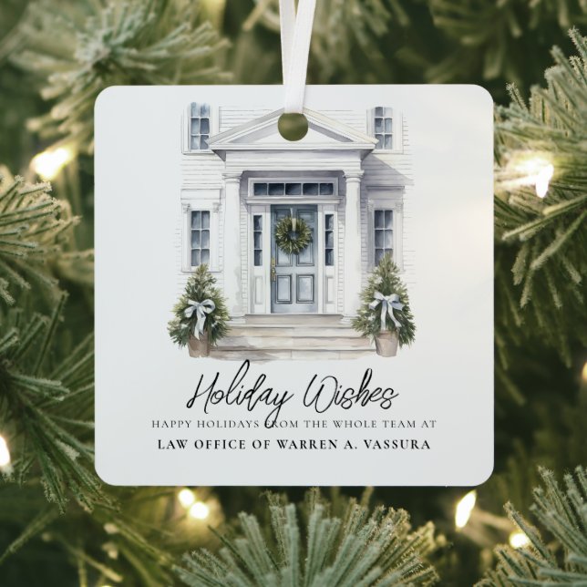 Modern Holiday Wishes Business Metal Ornament (Insitu)