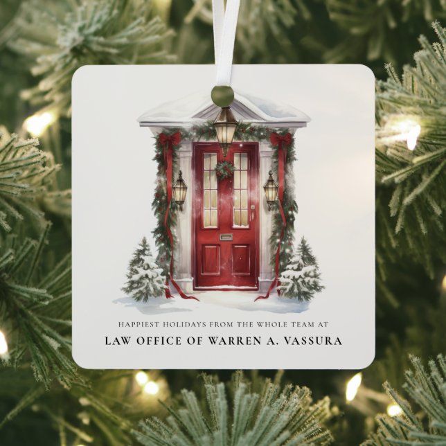 Modern Holiday Wishes Business Metal Ornament (Insitu)