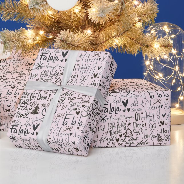 Modern Holiday Word Art Beige Christmas Wrapping Paper (Holidays)