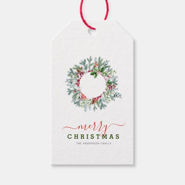 modern holiday wreath christmas gift tags (Front)
