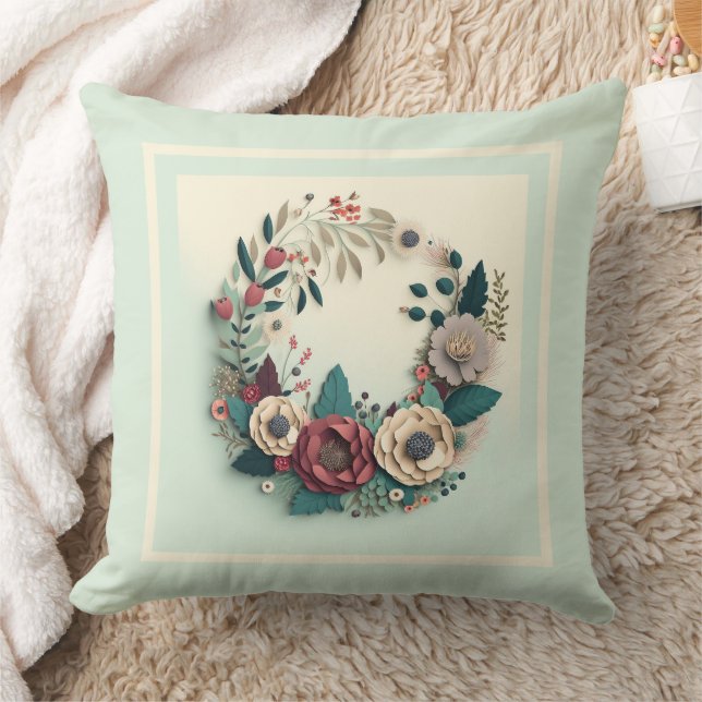 Modern Holiday Wreath Throw Pillow (Blanket)