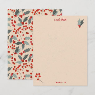 Modern Holly Berry Christmas Botanical Pattern Card