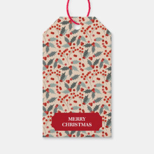 Modern Holly Berry Christmas Botanical Pattern Gift Tags