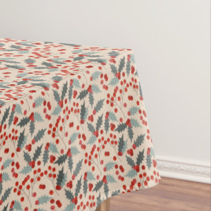 Modern Holly Berry Christmas Botanical Pattern Tablecloth
