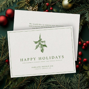 Modern Holly Berry   Elegant Muted Green Business Holiday Card