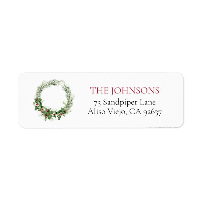 Modern Holly Berry Greenery Wreath Adresse de reto (Devant)