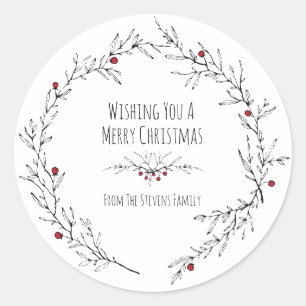 Modern, Holly Berry Holiday Classic Round Sticker