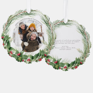 Modern Holly Berry Merry Christmas Photo Wreath Ornament Card