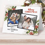 Modern Holly Berry Photo Collage Christmas  Holiday Card<br><div class="desc">A modern 2 photo Christmas Card with holly berry accents. Personalize it with your favourite photos. Designed for yu by Blackberry Boulevard.</div>