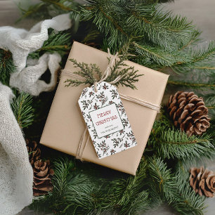 Modern Holly Christmas Botanical Berries Pattern Gift Tags