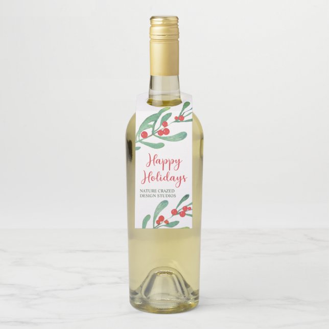 Modern Holly Company Holiday Party Bottle Tag (On Bottle)