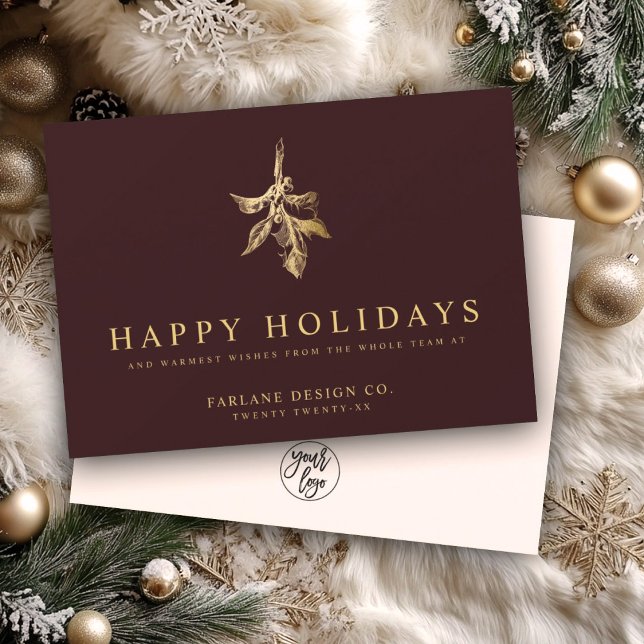 Modern Holly | Elegant Gold Red Business Holiday Card (Creator Uploaded)