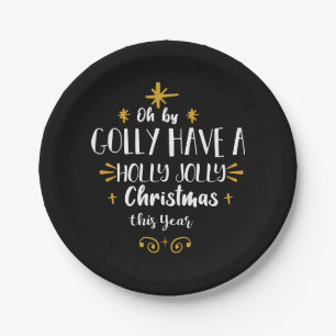 Modern Holly Jolly Christmas Script Funny Party Paper Plate