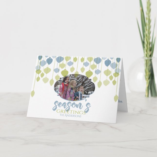 Modern Holly Jolly PHOTO  Holiday Baubles Card (Front)