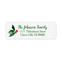Modern Holly Personalized Christmas Return Address