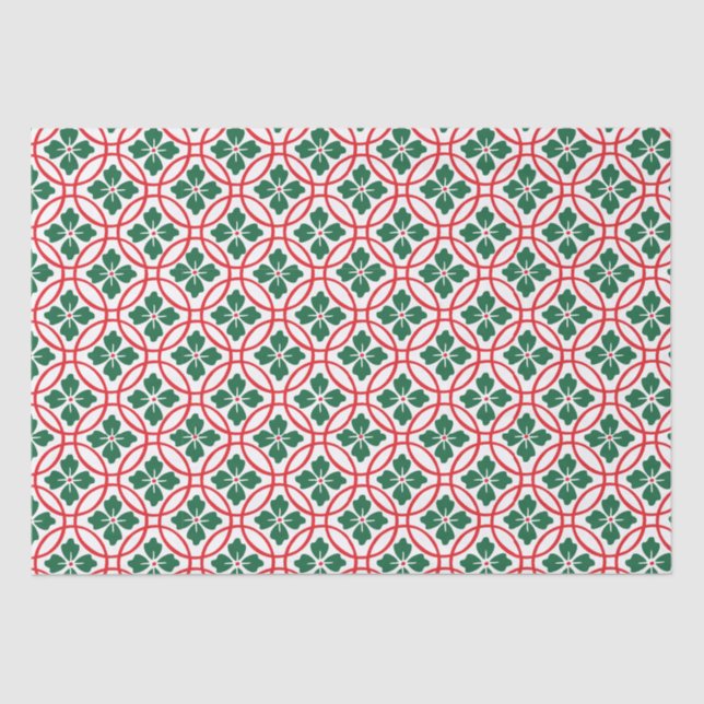 Modern Holly Red Green White Christmas Holiday Tissue Paper (Front)