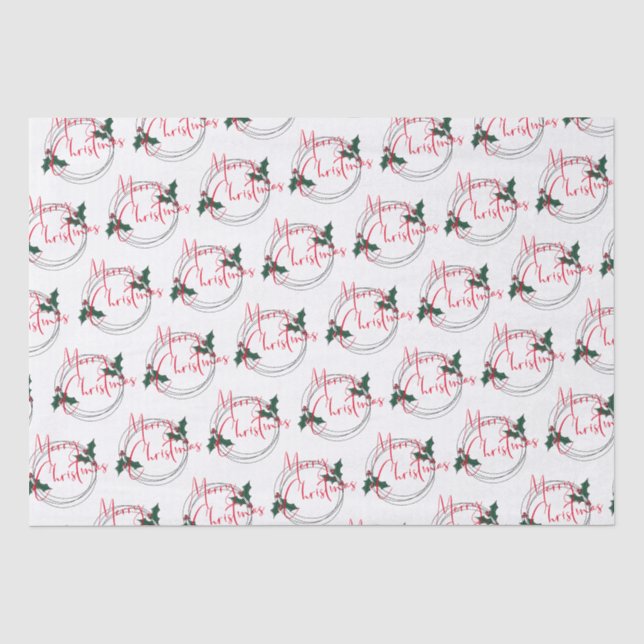 Modern Holly Wreath Merry Christmas Tissue Paper (Front)