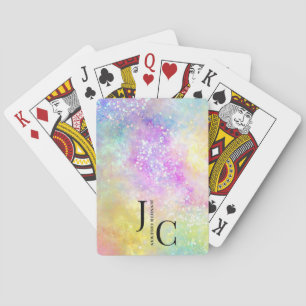 Modern Holo Opal Stylish Professional Monogram Playing Cards