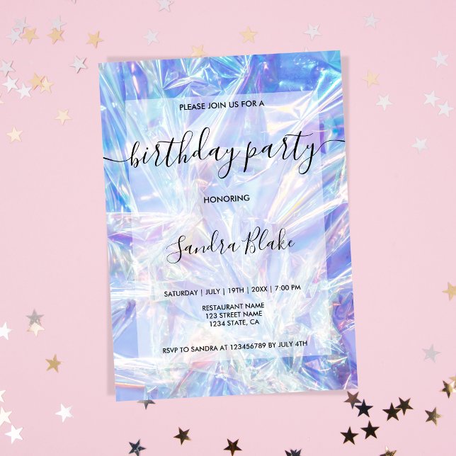 Modern Holograph Girly Trendy Birthday Invitation (Creator Uploaded)