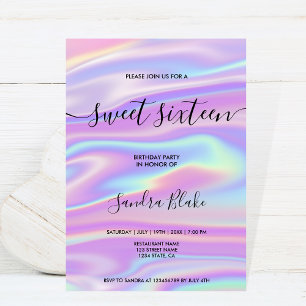 Modern Holograph Girly Trendy Sweet 16 Invitation