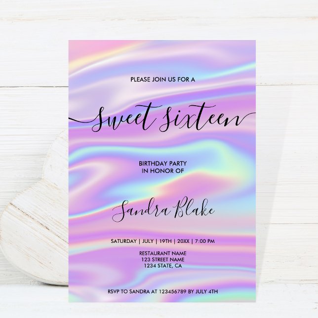 Modern Holograph Girly Trendy Sweet 16 Invitation (Creator Uploaded)