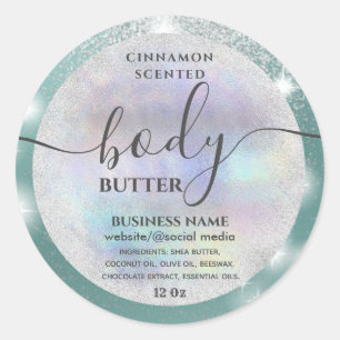Modern holograph sparkle script body butter label