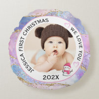 Modern Holographic Baby Girl First Christmas Photo