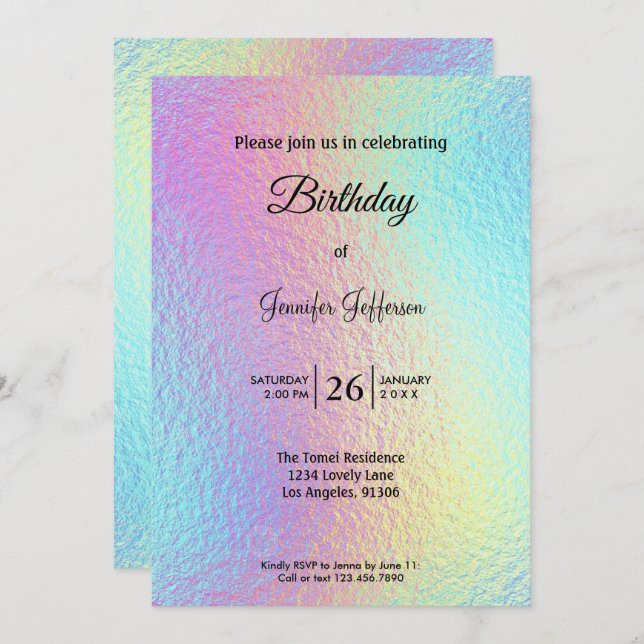 Modern holographic Birthday invitation (Front/Back)