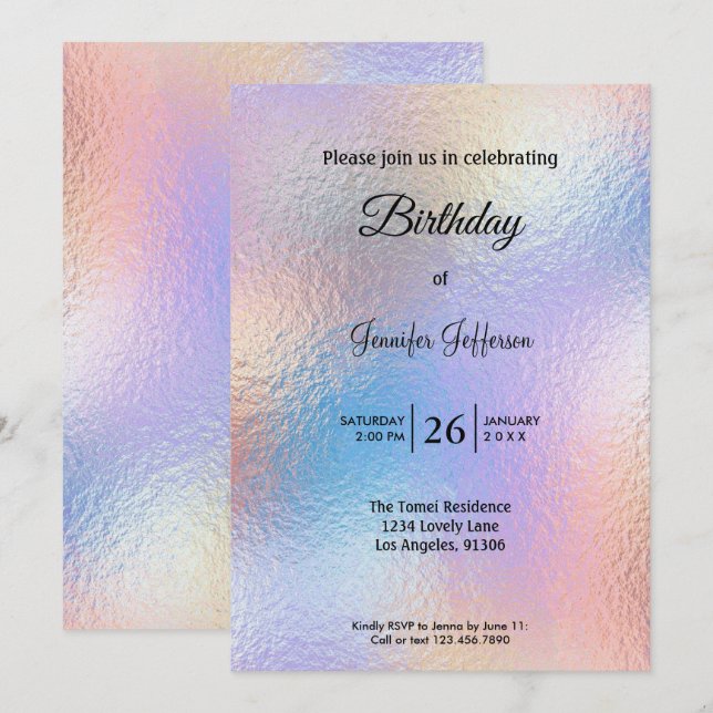 Modern holographic Birthday invitation (Front/Back)