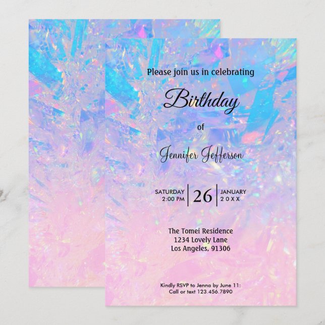 Modern holographic Birthday invitation (Front/Back)