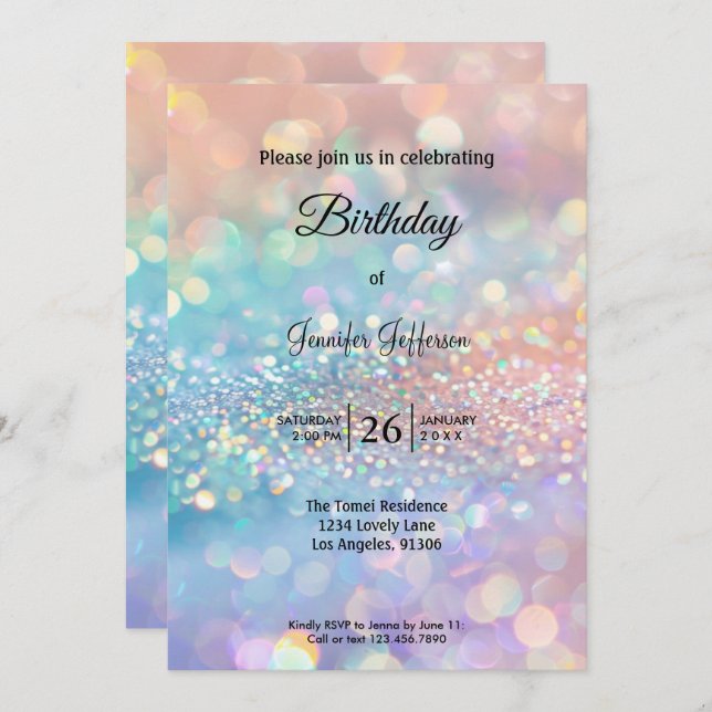 Modern holographic Birthday invitation (Front/Back)
