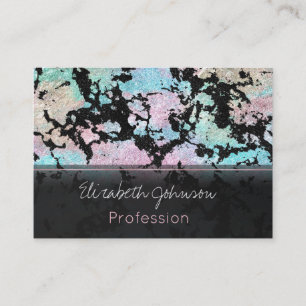Modern Holographic & Black Glitter Marble Image Business Card
