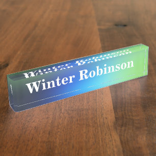 Modern holographic blue green turquoise nameplate
