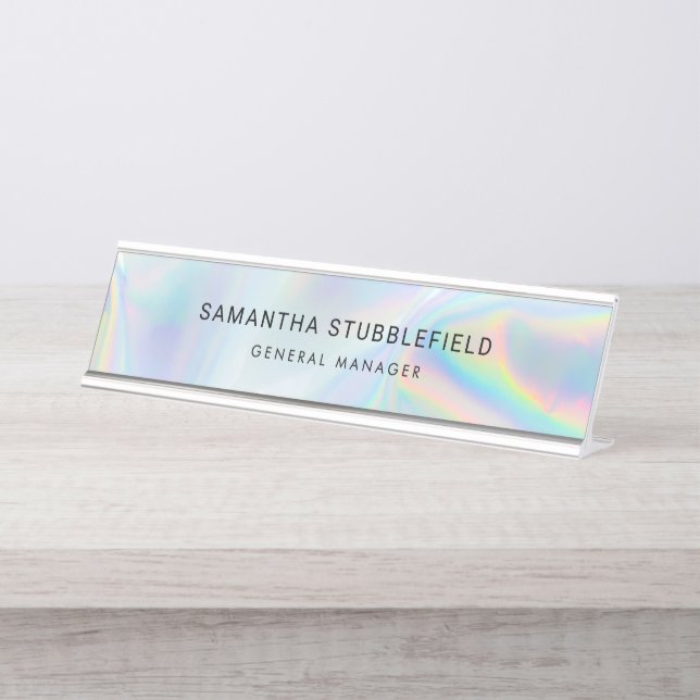 Modern Holographic Business Employees Desk Name Plate (Front)