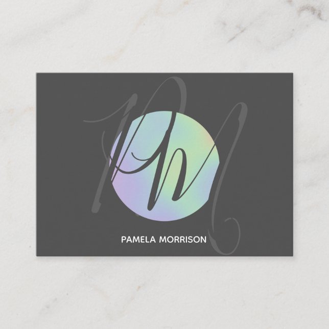 Modern Holographic Circle Monogram - Business Card (Front)