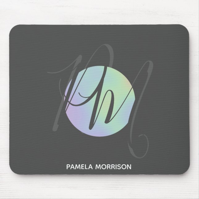 Modern Holographic Circle Monogram - Mousepad (Front)