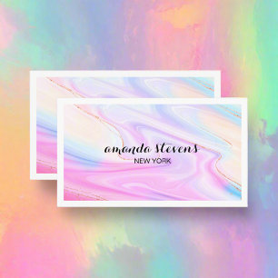 Modern Holographic Colourful Watercolor Neon Scrip Business Card