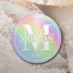 Modern Holographic Custom Family Monogram Name Round Paper Coaster<br><div class="desc">Modern Holographic Custom Family Monogram Name Coaster.</div>