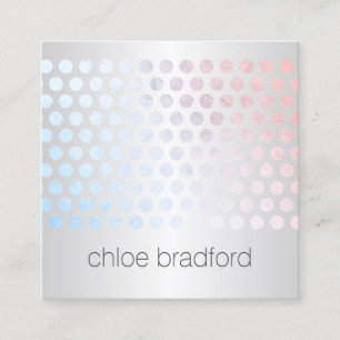 Modern Holographic Dot Pattern on Faux Silver Square Business Card
