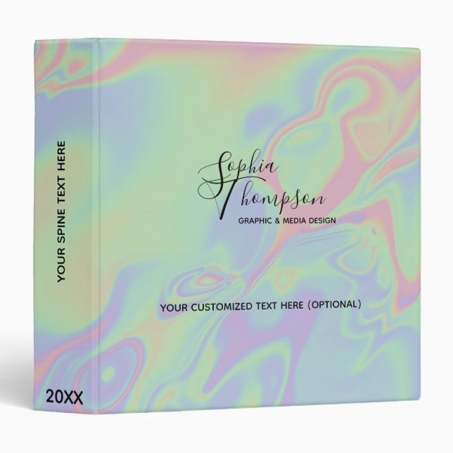 Modern Holographic Effect Script Rainbow Pastel 3  Binder (Front/Spine)