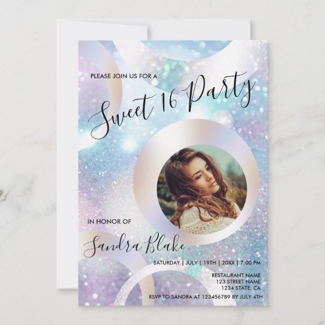Modern Holographic Foil Add Your Photo Holograph Invitation (Front)