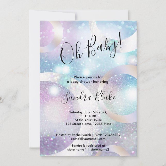 Modern Holographic Foil Circles Holograph Invitation (Front)