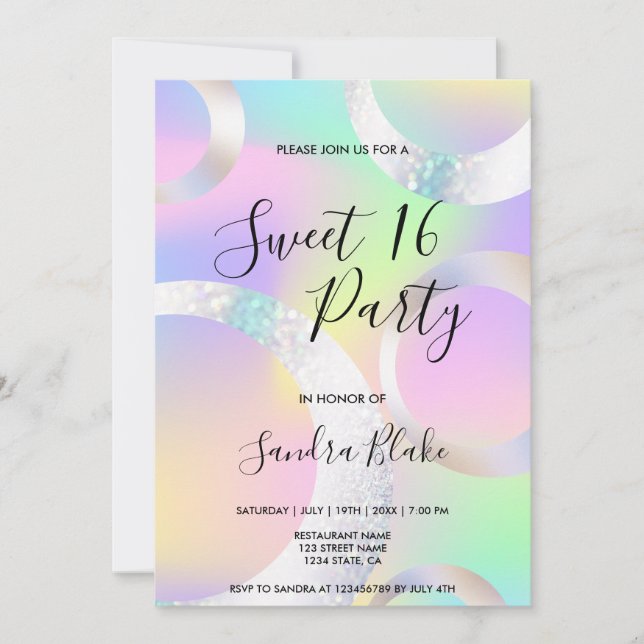 Modern Holographic Foil Unicorn Colour Holograph Invitation (Front)