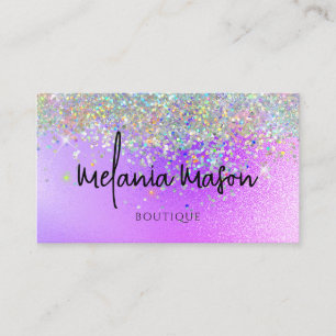 Modern Holographic Glitter Boutique shop Purple Business Card